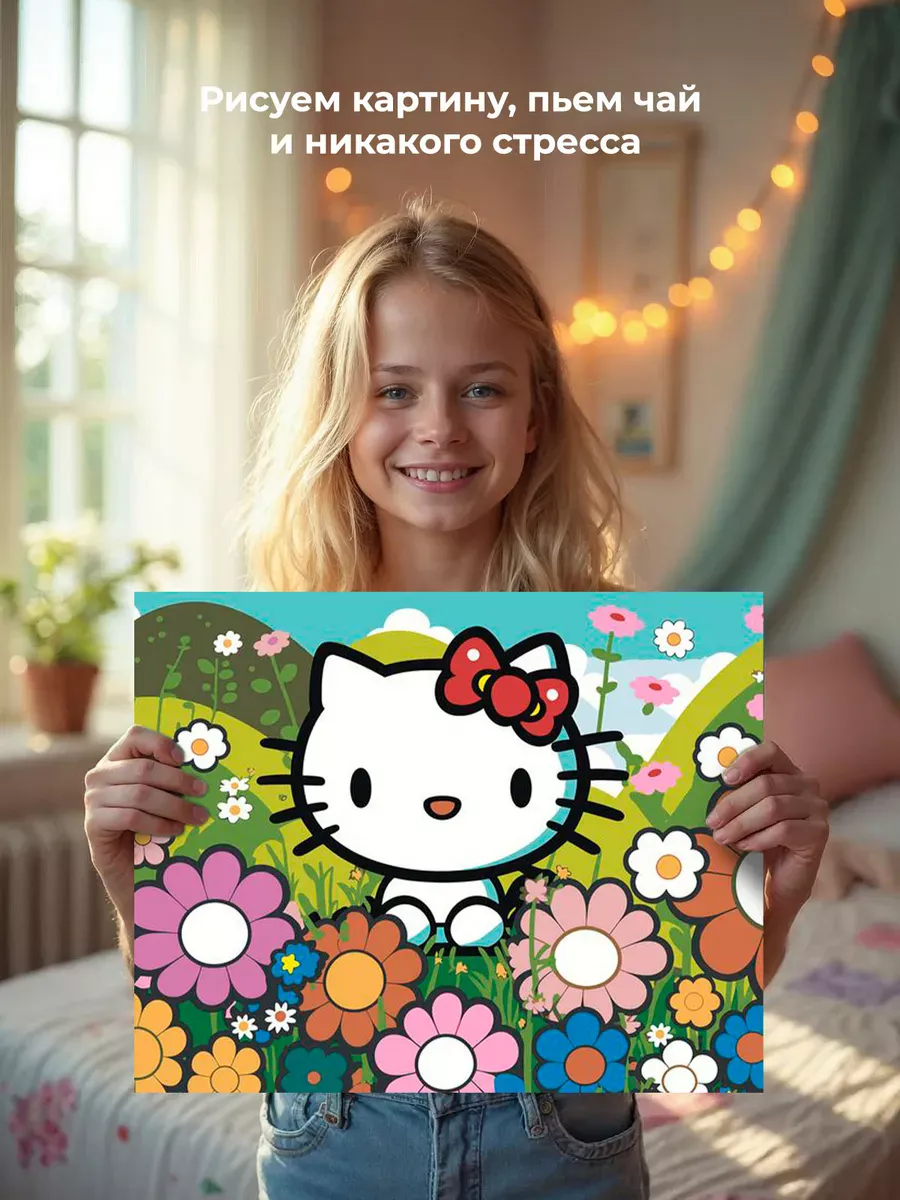 Картина по номерам «Аниме Hello Kitty Хеллоу Китти: Цветы» — картинка 6