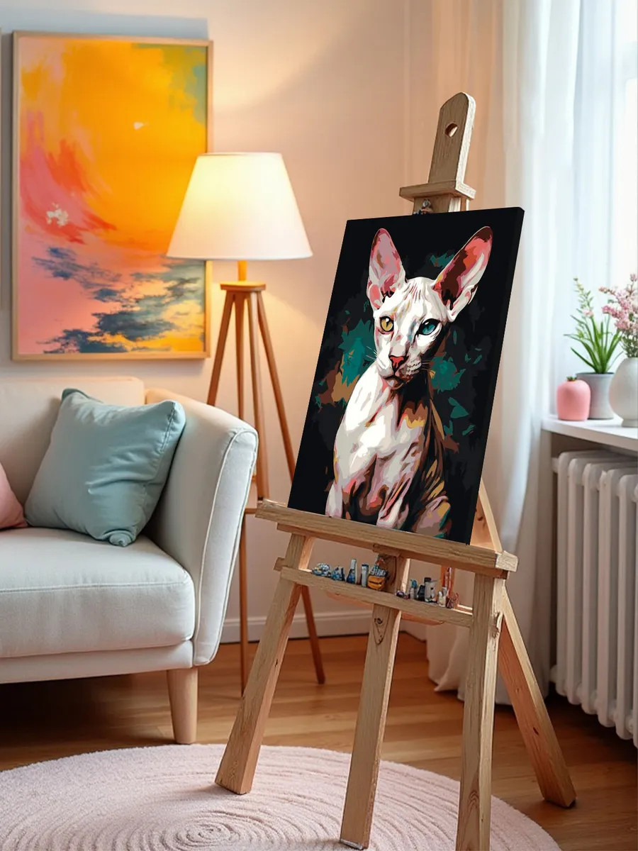 Картина по номерам «Кот сфинкс с разноцветными глазами» — картинка 9