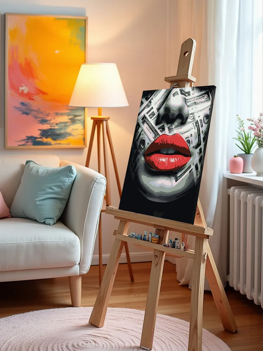 Картина по номерам «Красные губы и деньги» — картинка 10