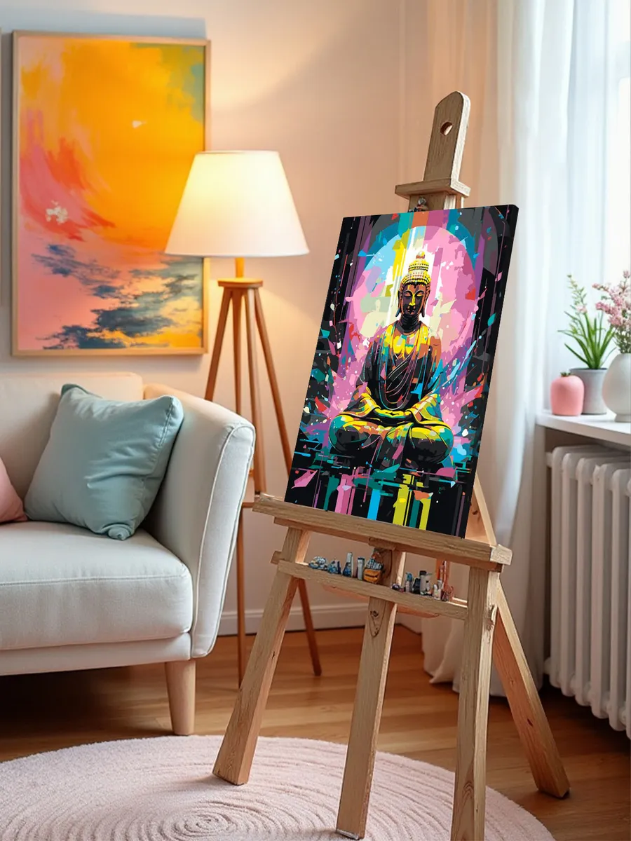 Картина по номерам «Буддизм: Будда в неоновых цветах» — картинка 9