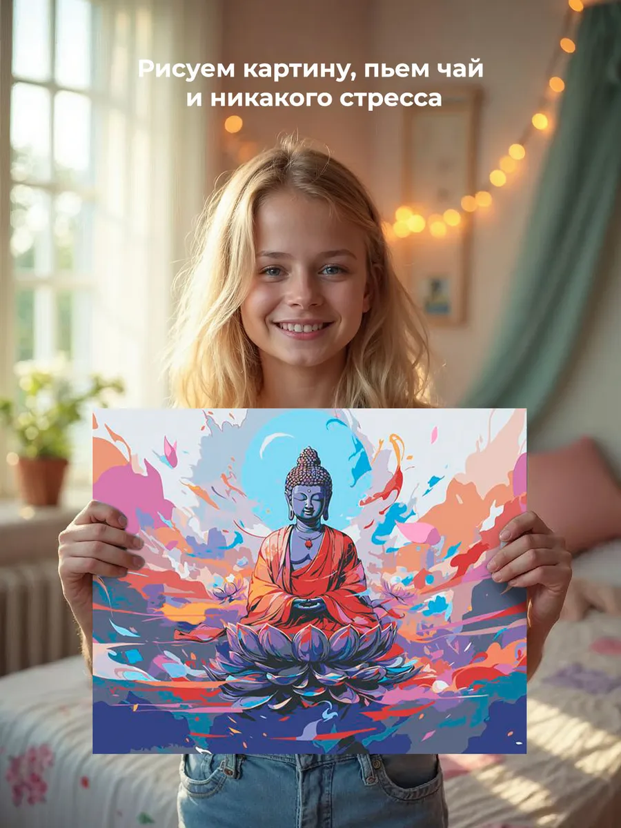 Картина по номерам «Буддизм: Будда на лотосе» — картинка 6