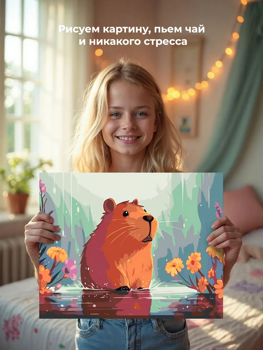 Картина по номерам «Капибара под дождем» — картинка 7