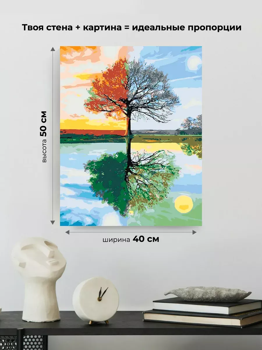 Картина по номерам «Природа: Дерево времена года - зима, весна, лето, осень» — картинка 3