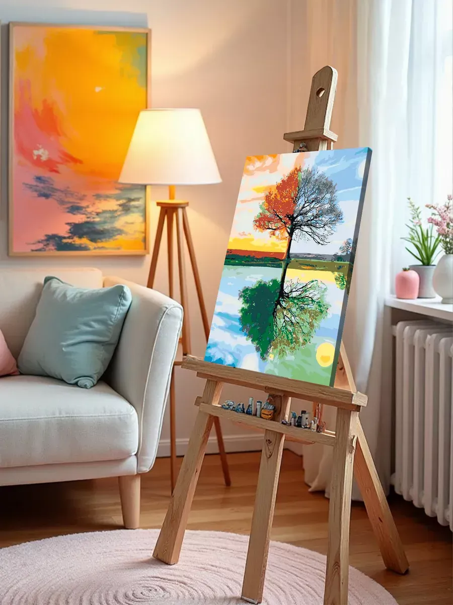 Картина по номерам «Природа: Дерево времена года - зима, весна, лето, осень» — картинка 10