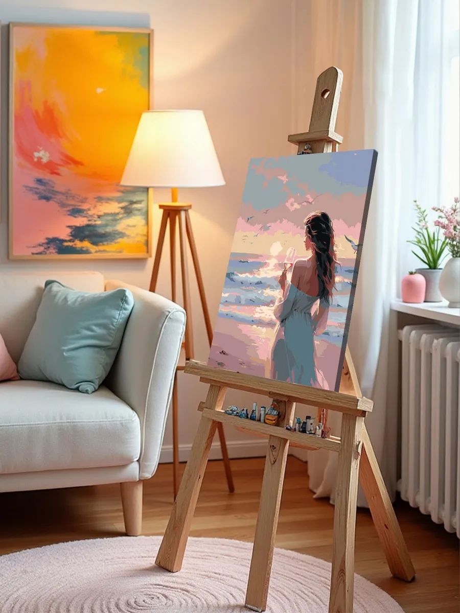 Картина по номерам «Природа: Девушка с бокалом на берегу моря» — картинка 10