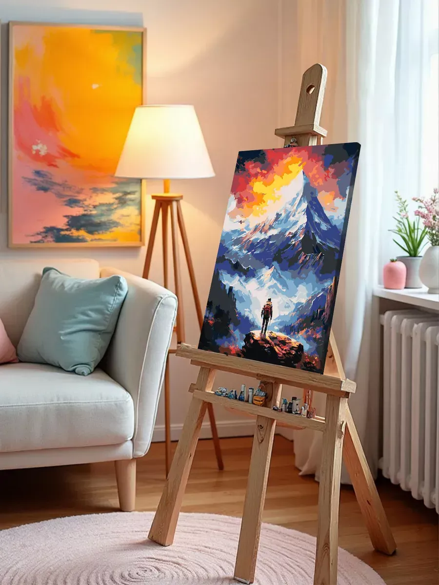 Картина по номерам «Природа: Горный пейзаж с человеком на фоне вершины 2» — картинка 9