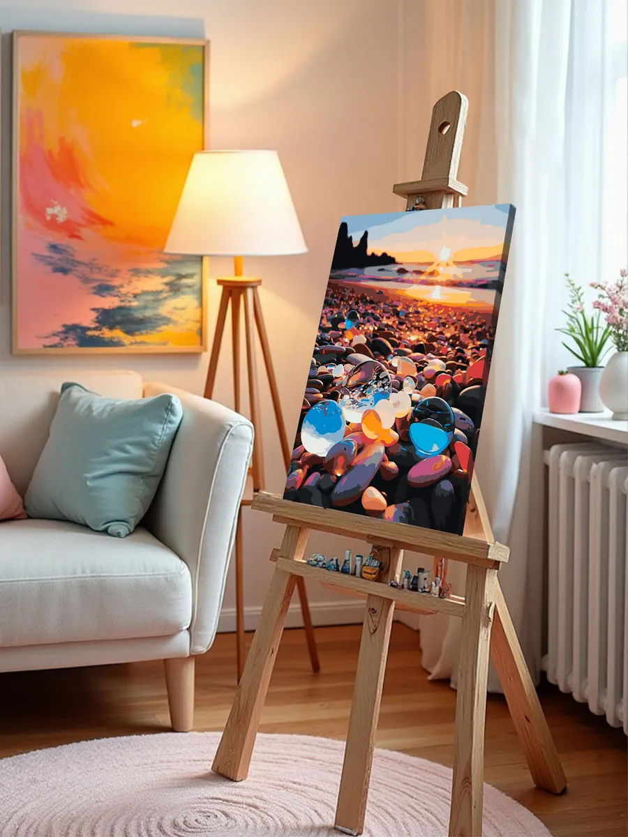 Картина по номерам «Природа: Разноцветные камни на пляже на берегу моря» — картинка 10