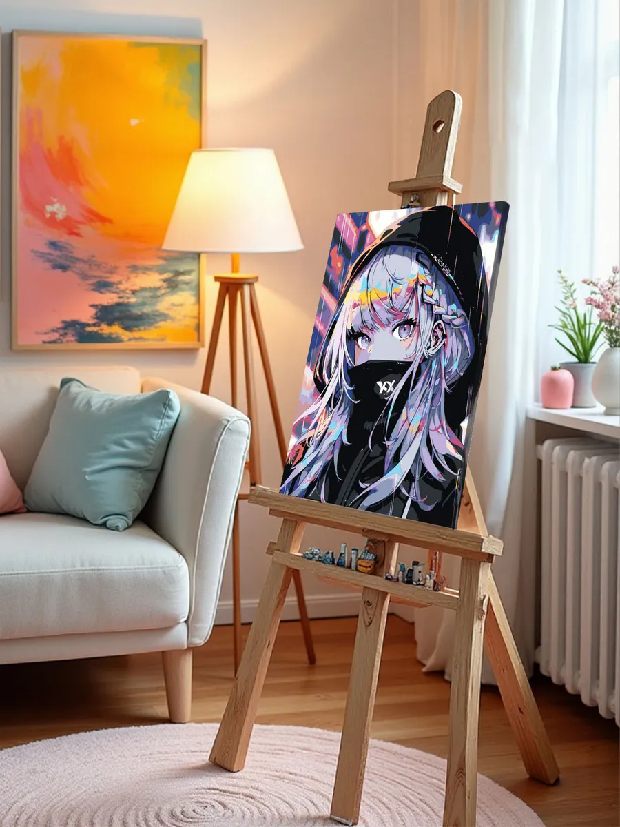 Картина по номерам «Аниме: Девушка в капюшоне в стиле киберпанк» — картинка 10