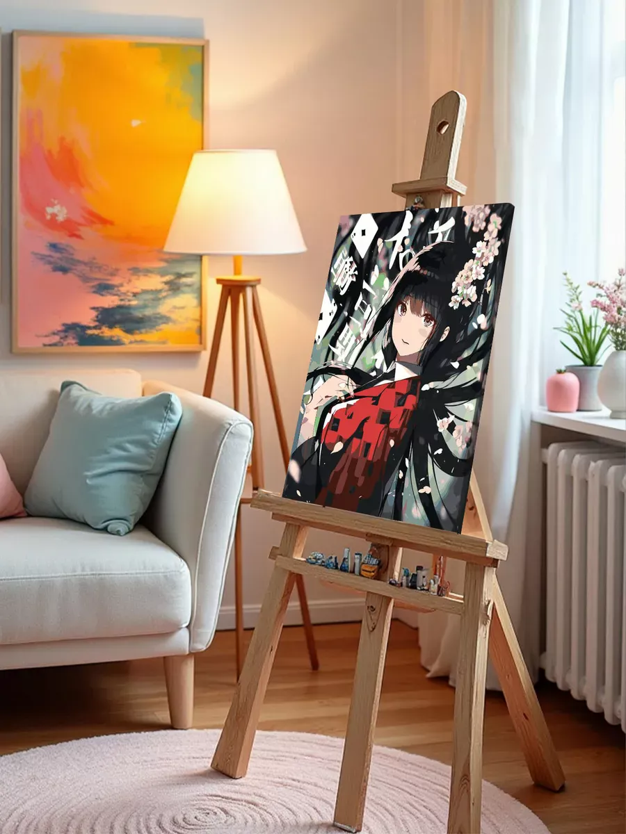 Картина по номерам «Аниме: Девушка с картами и цветущей сакурой» — картинка 9