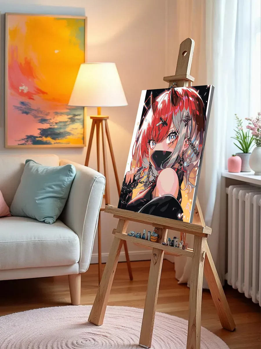 Картина по номерам «Аниме: Девушка в маске с рогами и цепями» — картинка 9