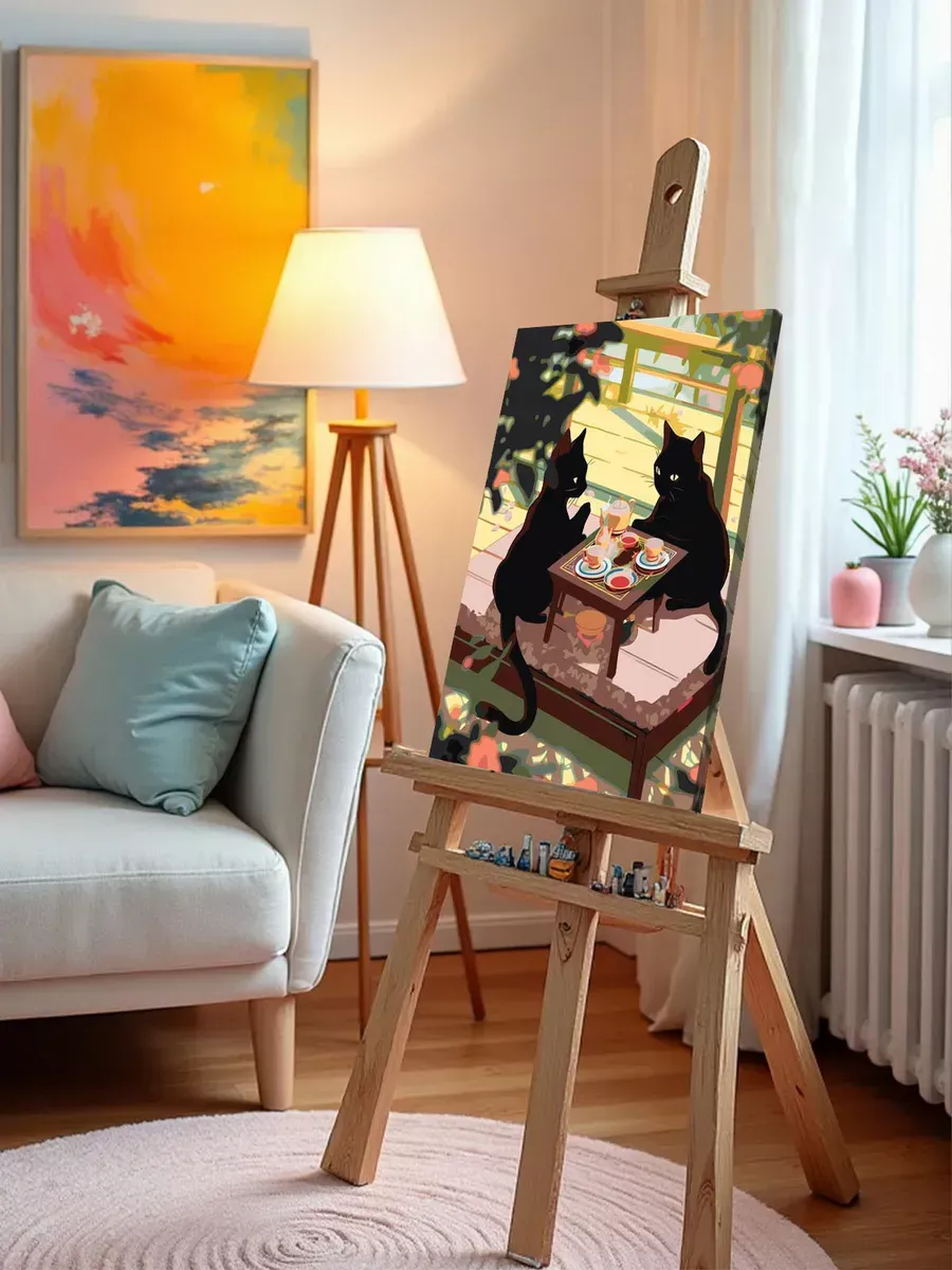 Картина по номерам «Аниме: Черные коты пьют чай» — картинка 10