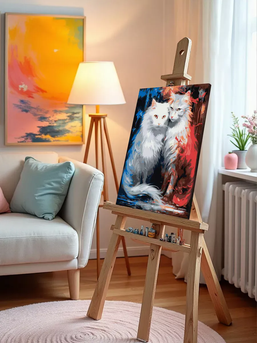 Картина по номерам «Белые кошка и кот» — картинка 9