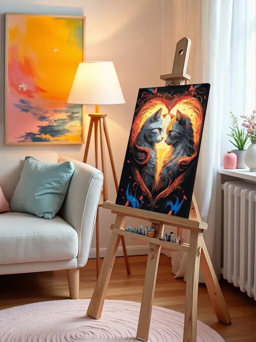 Картина по номерам «Влюбленные кошки в сердце» — картинка 9