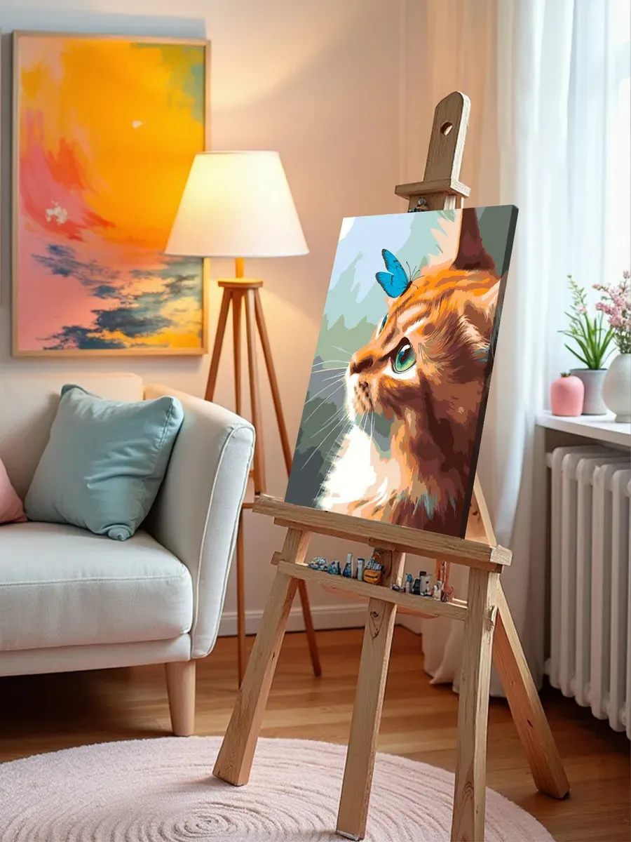 Картина по номерам «Рыжий кот и бабочка» — картинка 10