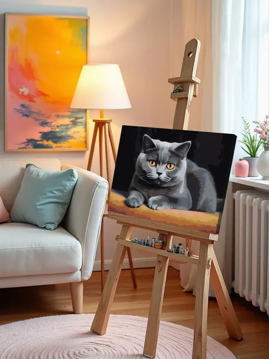 Картина по номерам «Серьезный британский кот» — картинка 9