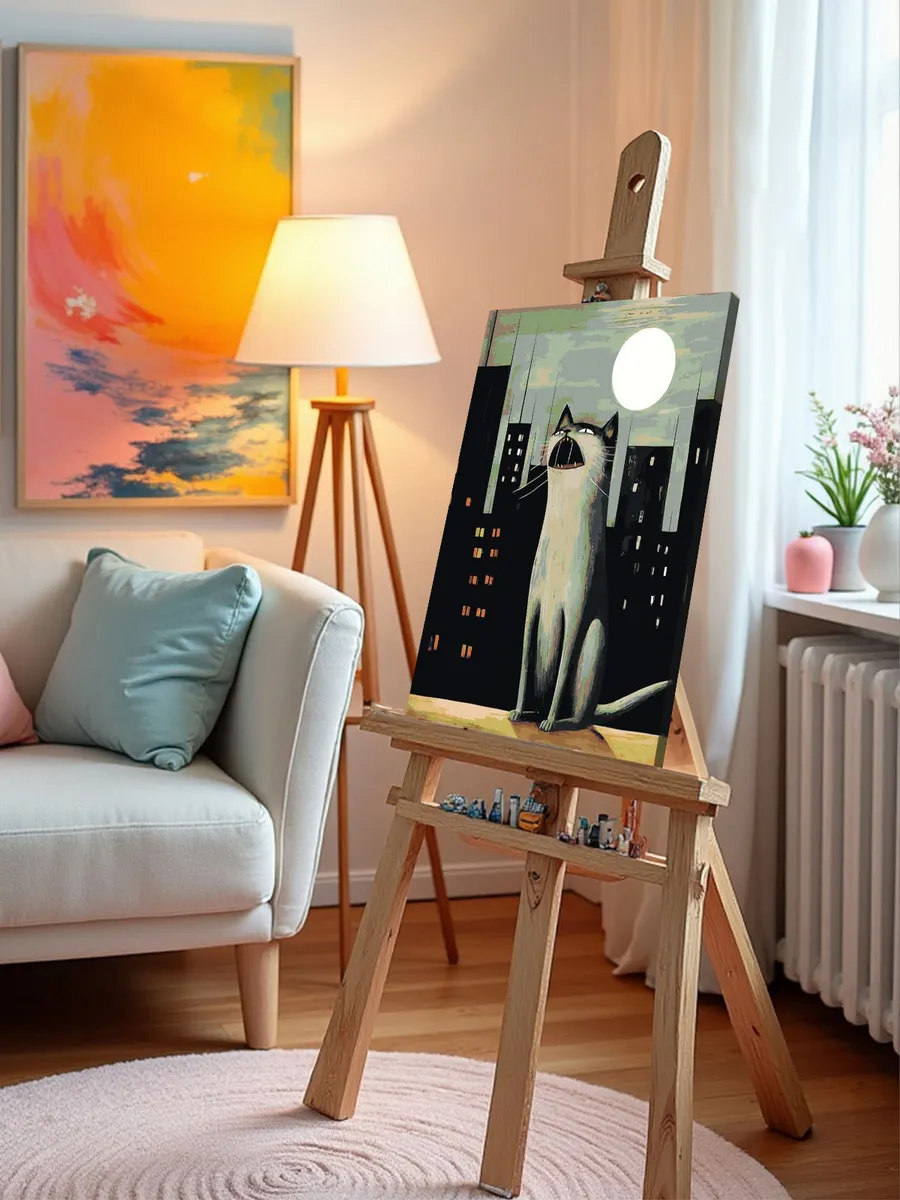 Картина по номерам «Кот в городе под луной» — картинка 9