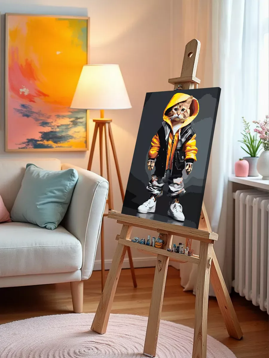 Картина по номерам «Кот в модной одежде и белых кедах» — картинка 9