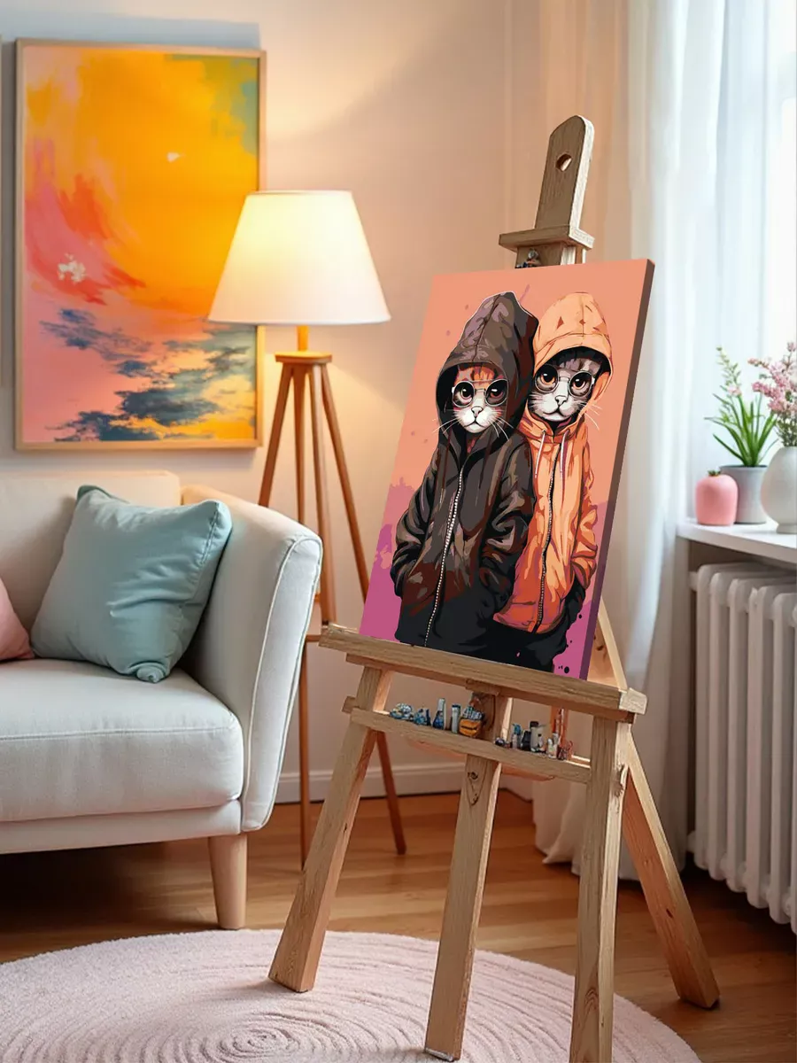 Картина по номерам «Два кота с очками в куртках» — картинка 9