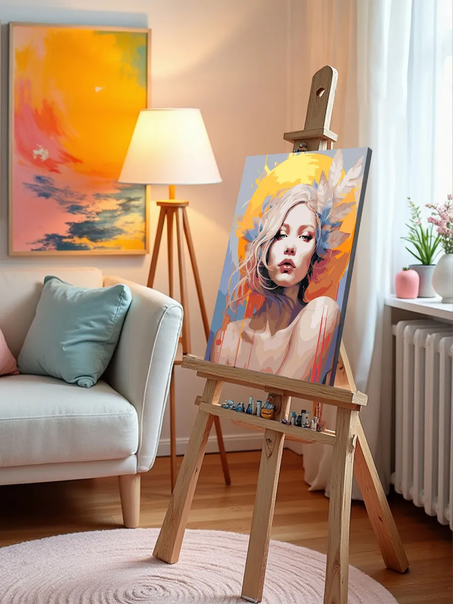 Картина по номерам «Портрет девушки на фоне круга» — картинка 10