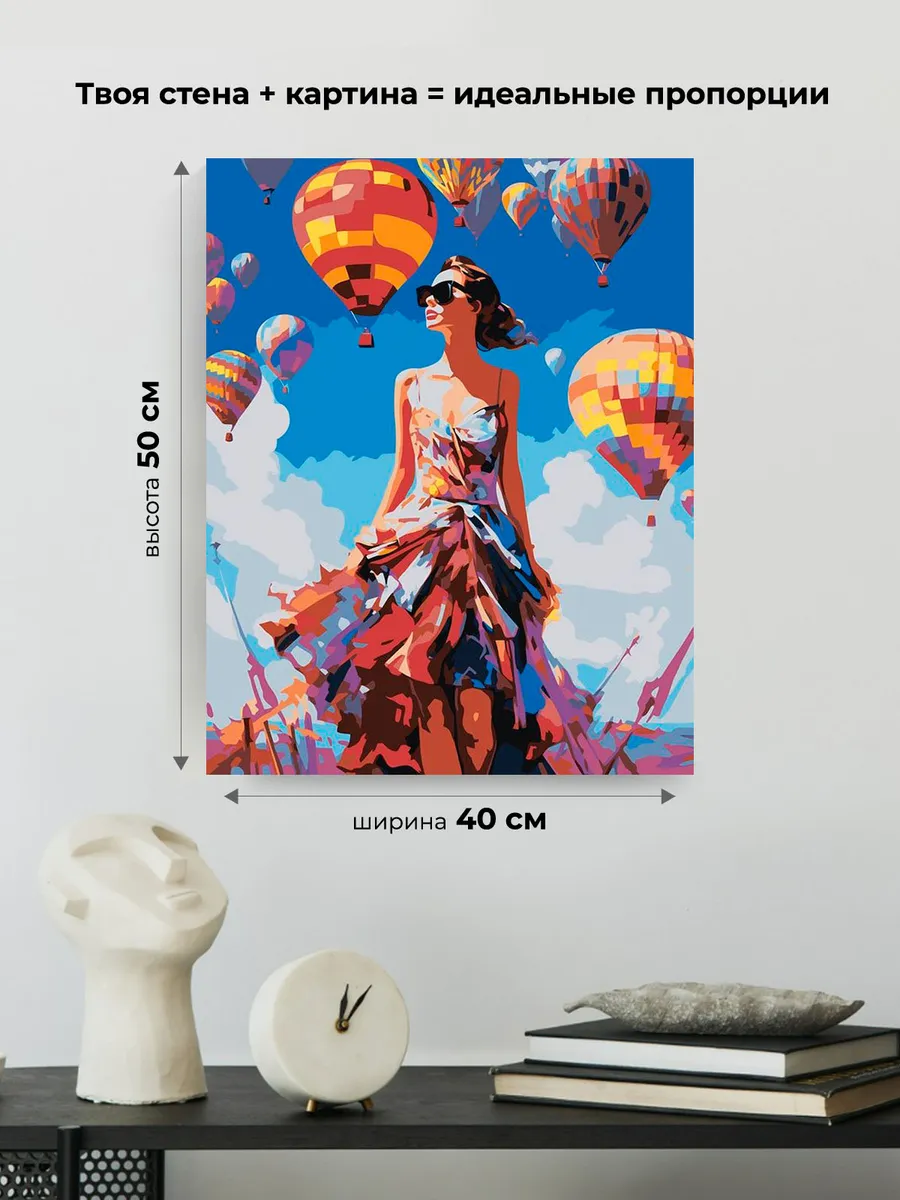 Картина по номерам «Девушка и яркие воздушные шары» — картинка 3
