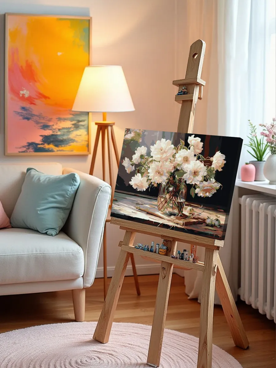 Картина по номерам «Цветы: Букет из белых георгин» — картинка 10