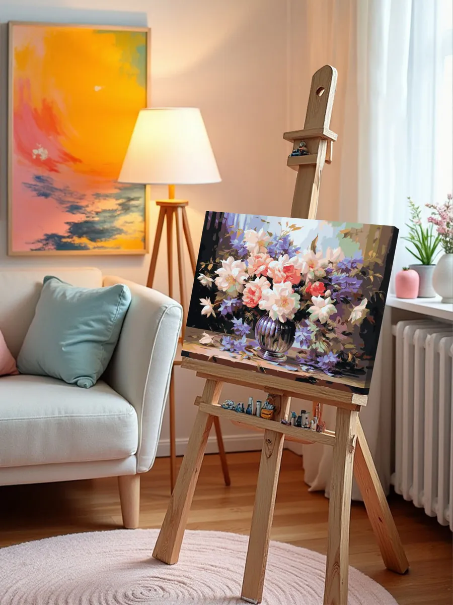 Картина по номерам «Цветы: Пышный букет с розами и васильками» — картинка 10