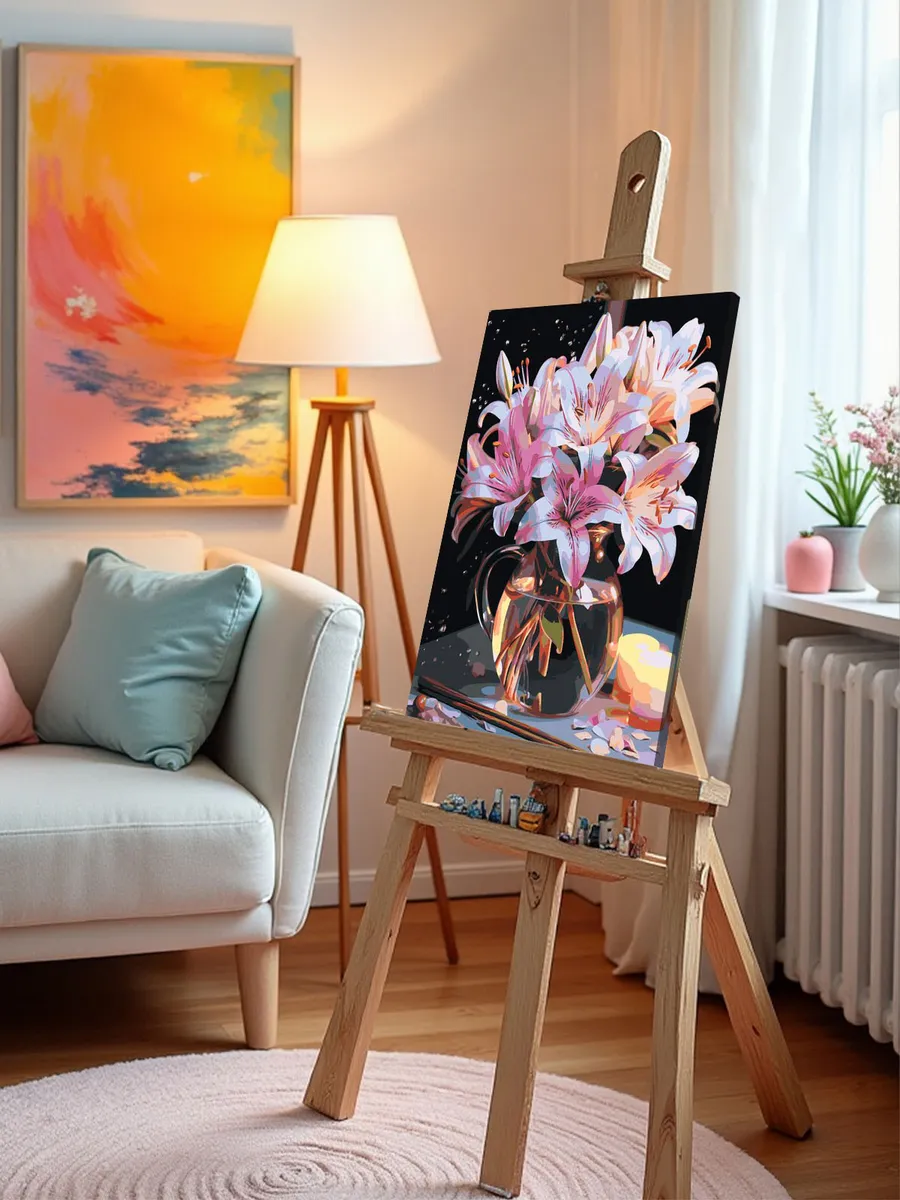 Картина по номерам «Цветы: Букет из лилий в неоновом свете» — картинка 10