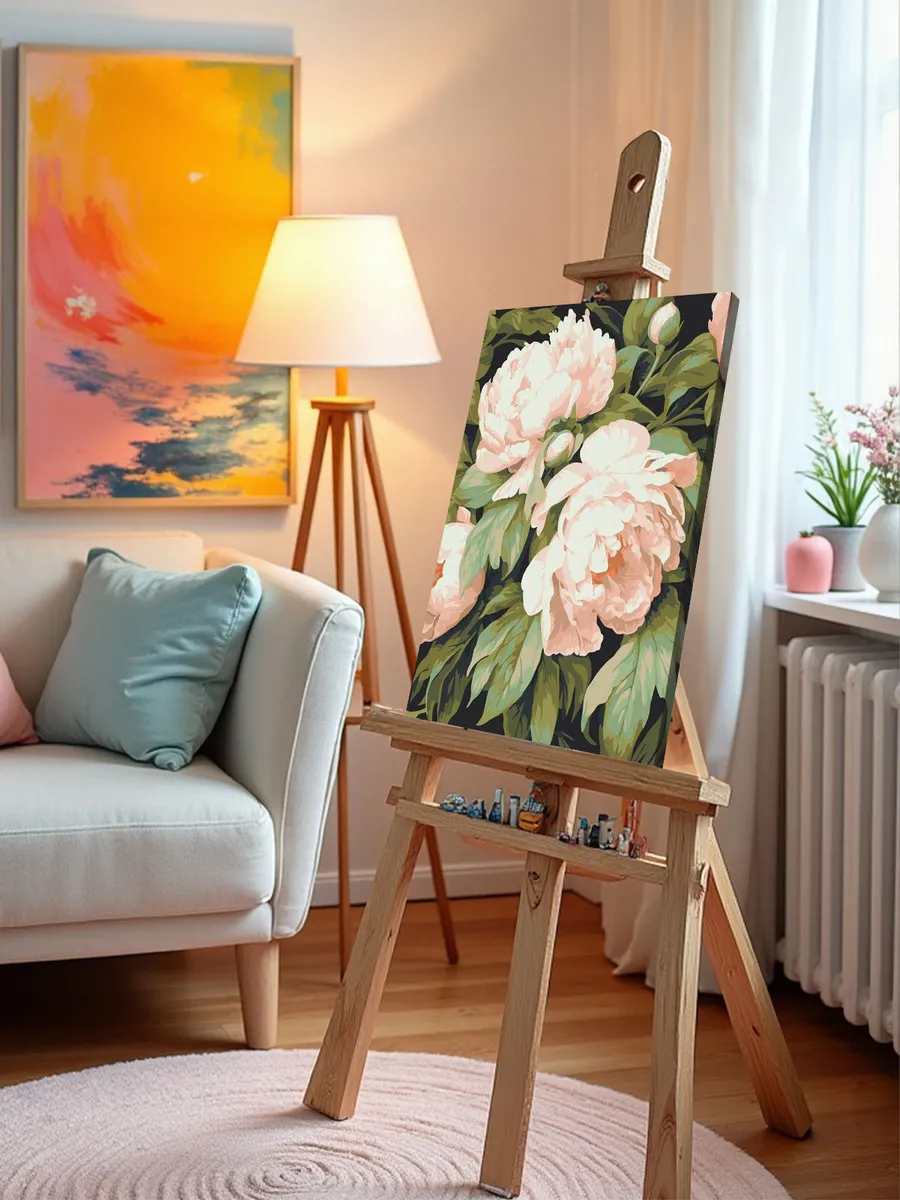 Картина по номерам «Цветы: Пионы в пастельных тонах» — картинка 9