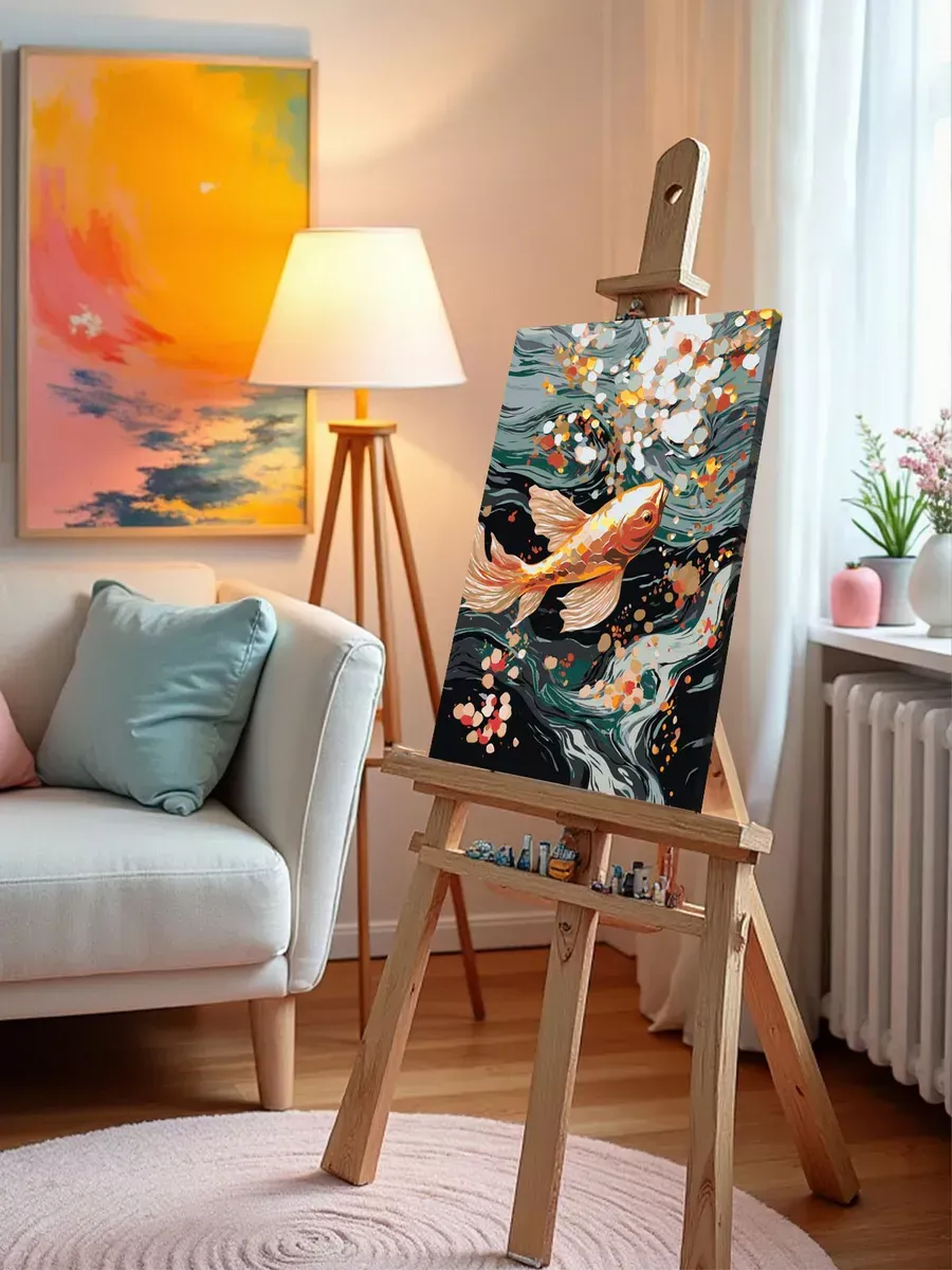 Картина по номерам «Море: Золотая рыбка в волнах» — картинка 9