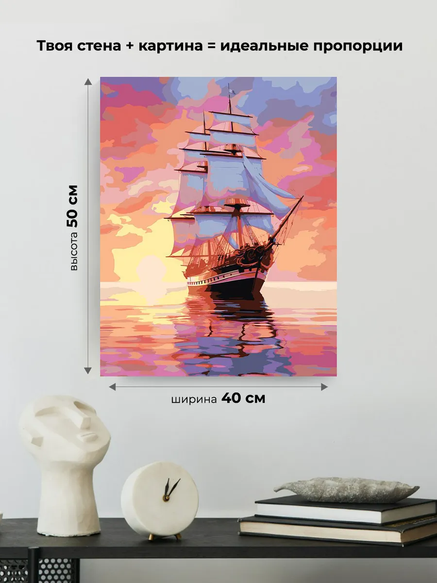 Картина по номерам «Море: Парусный корабль в закатном свете» — картинка 3