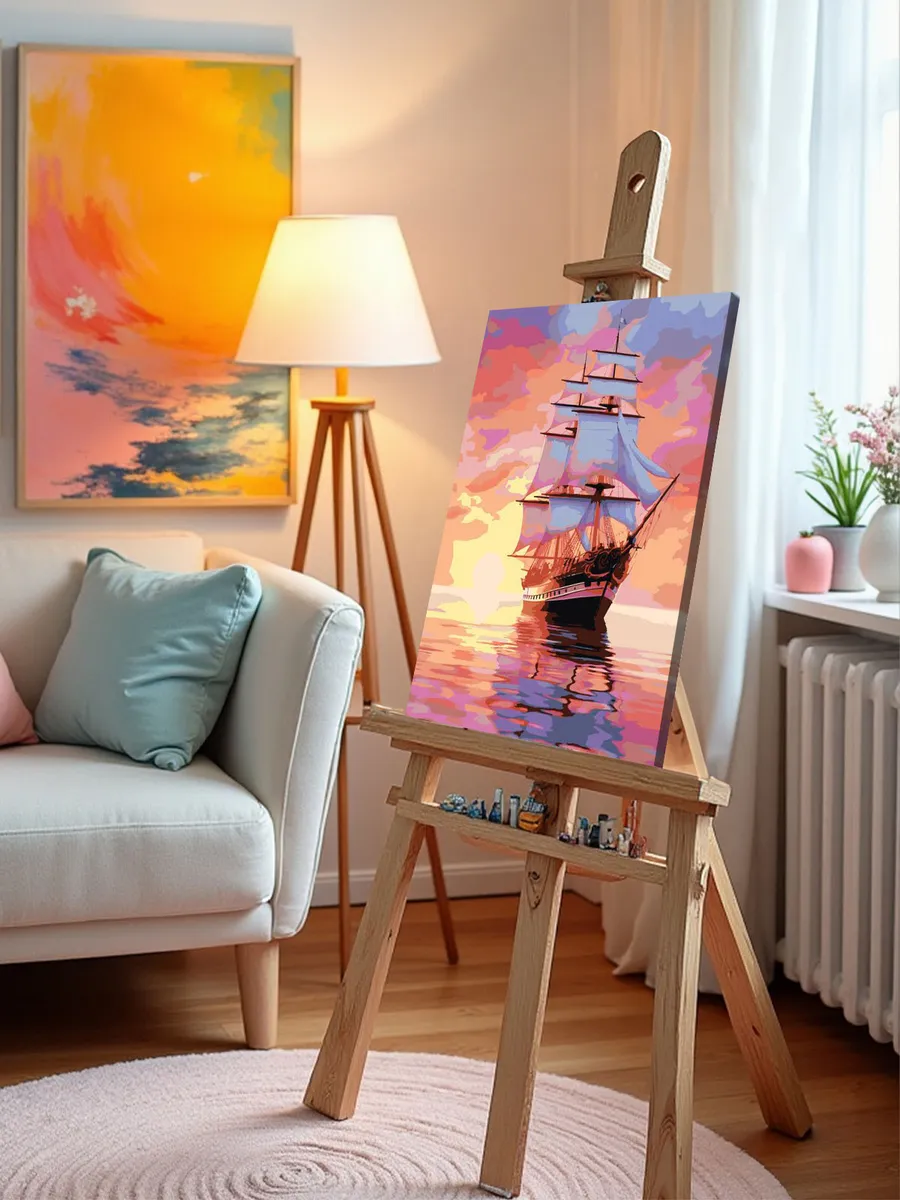 Картина по номерам «Море: Парусный корабль в закатном свете» — картинка 10