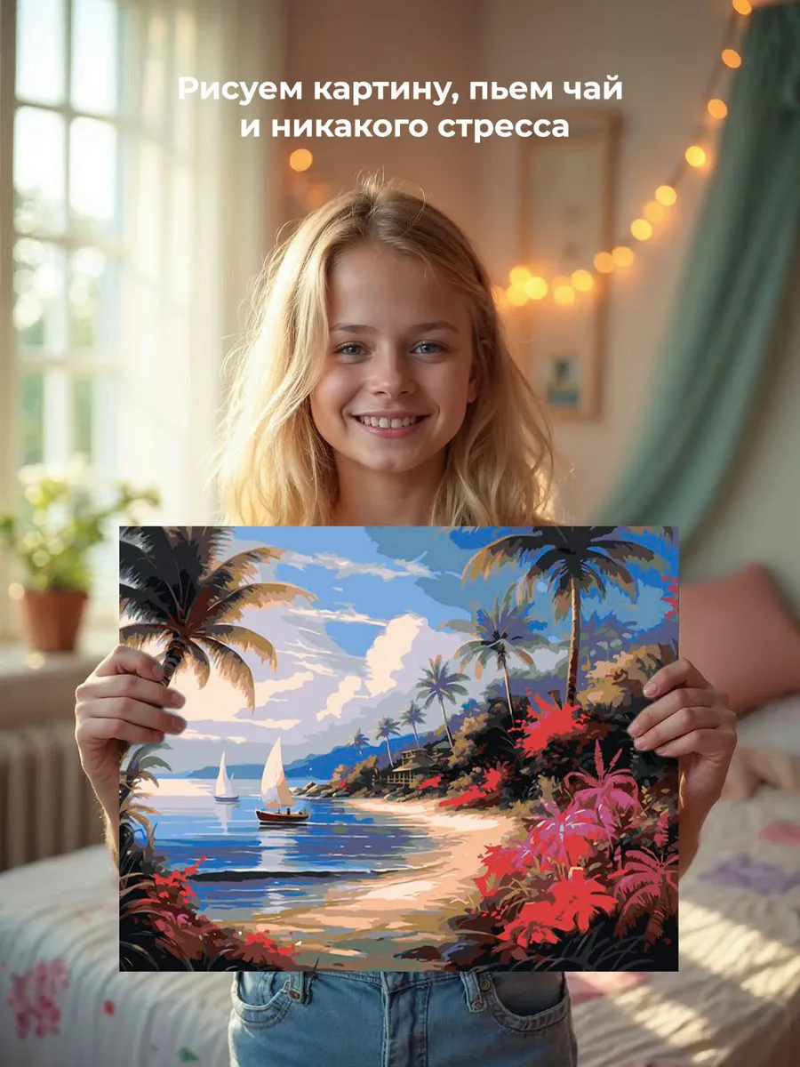 Картина по номерам «Море: Лодки в тропической бухте» — картинка 7