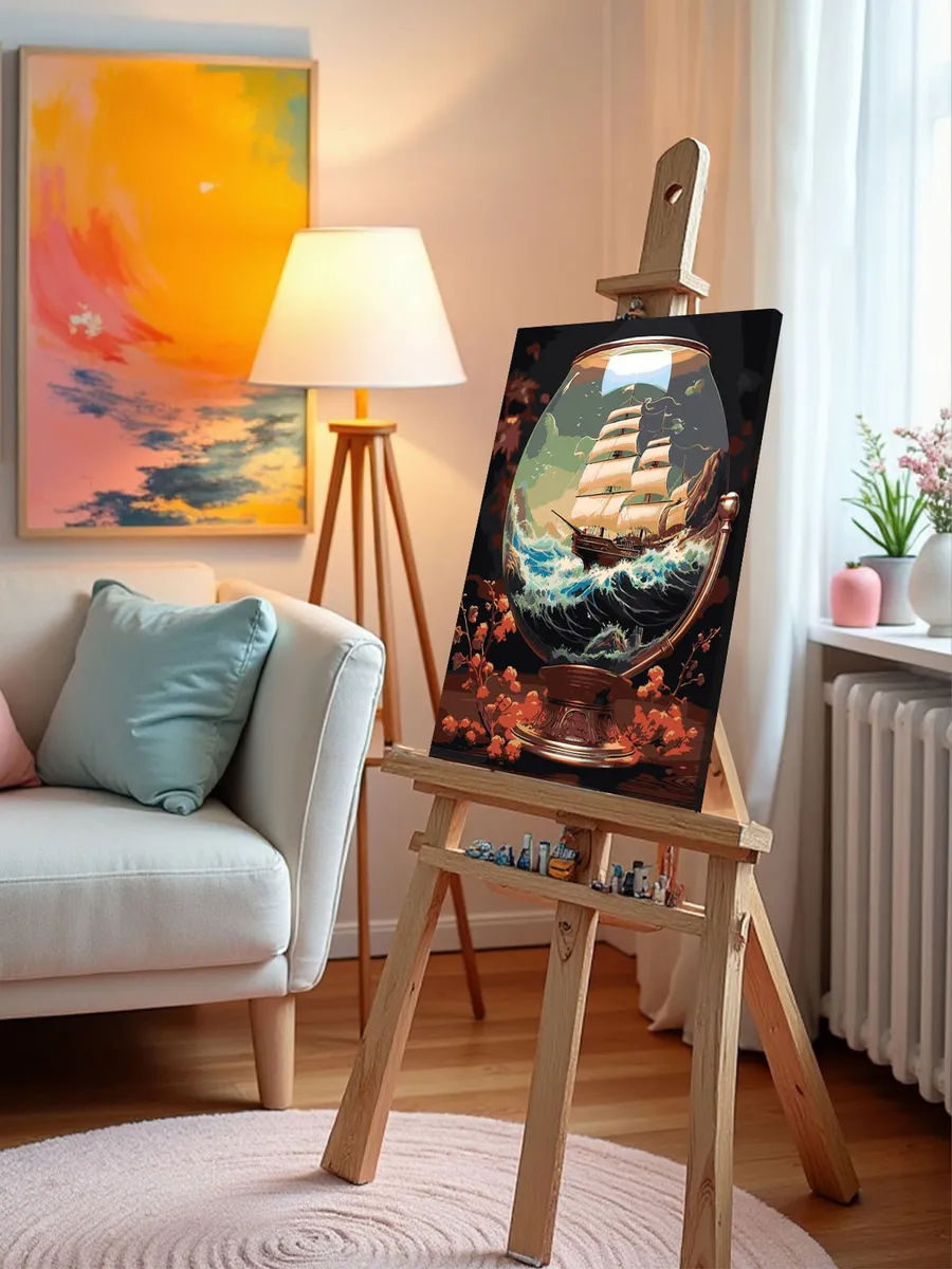 Картина по номерам «Море: Корабль-парусник в бокале» — картинка 10