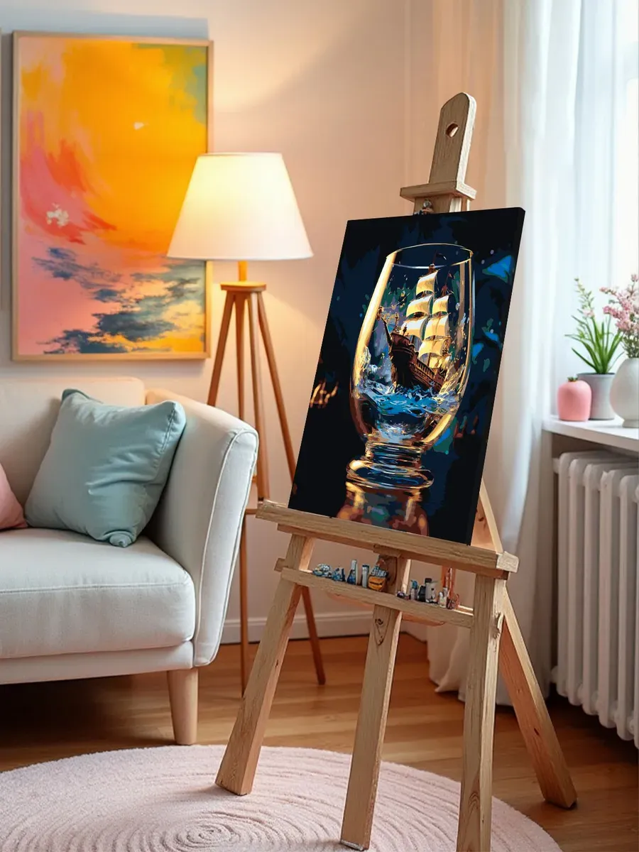 Картина по номерам «Море: Корабль-парусник в бокале 2» — картинка 10
