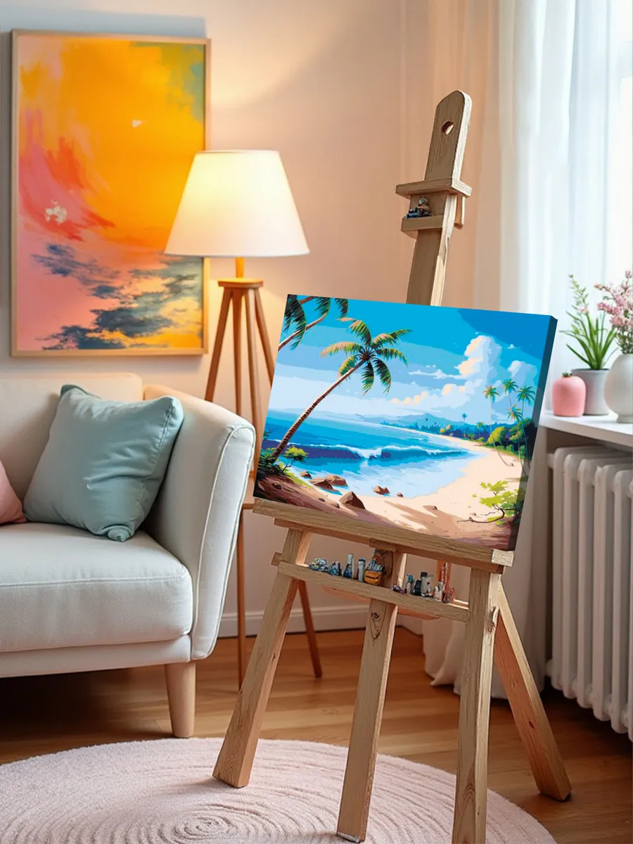 Картина по номерам «Море: Тропический пляж с пальмами» — картинка 10