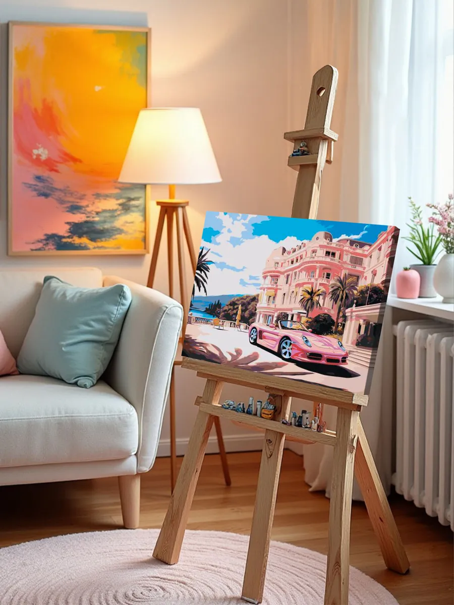 Картина по номерам «Машины: Розовый порше на фоне элитного особняка» — картинка 10