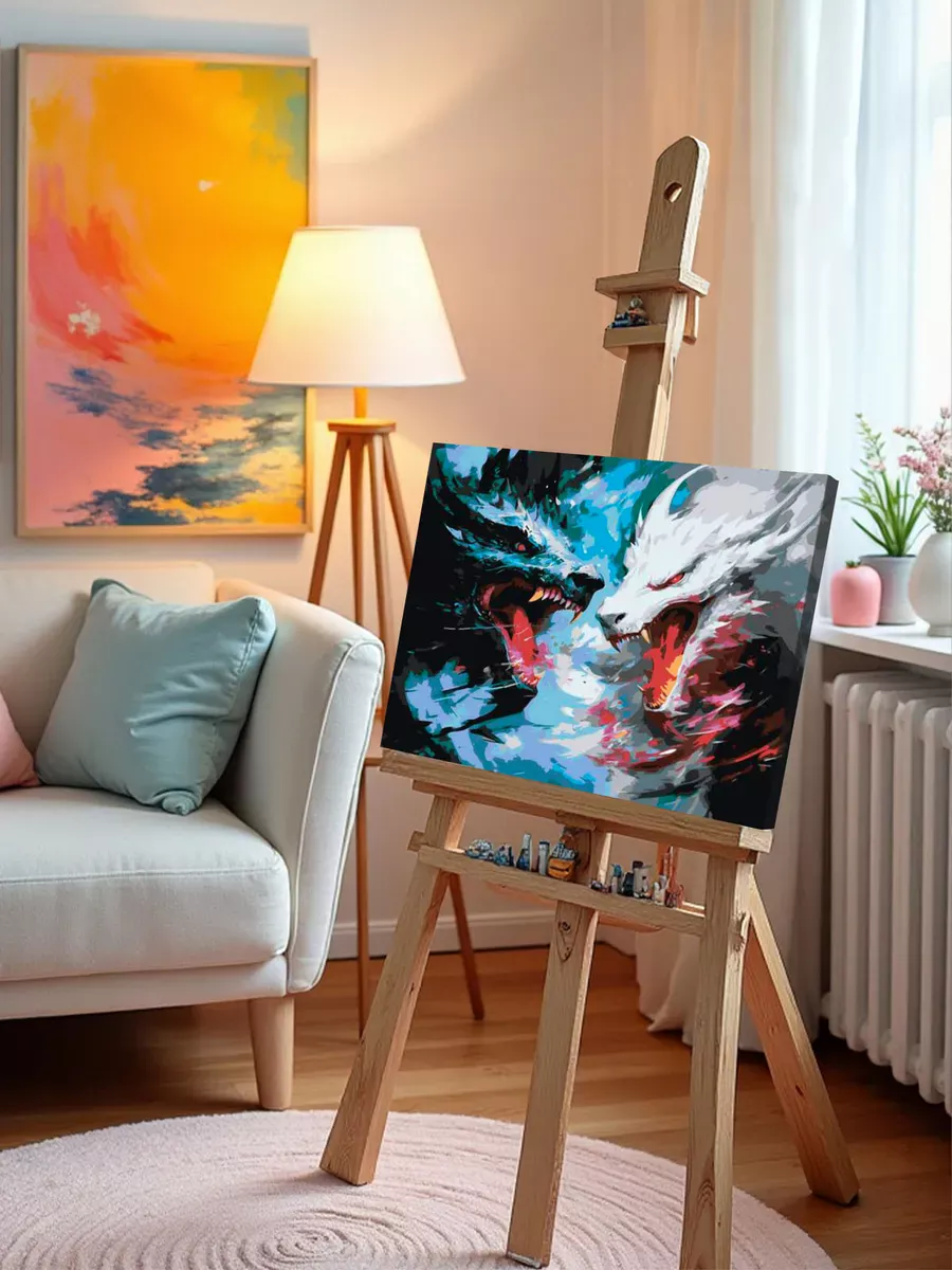 Картина по номерам «Противостояние черного и белого драконов» — картинка 10