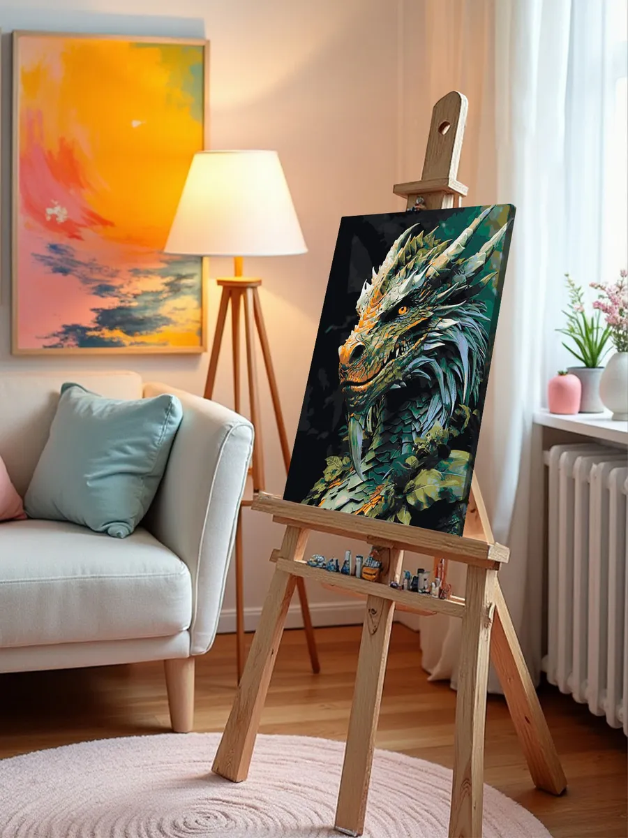 Картина по номерам «Рогатый зеленый древесный дракон» — картинка 10