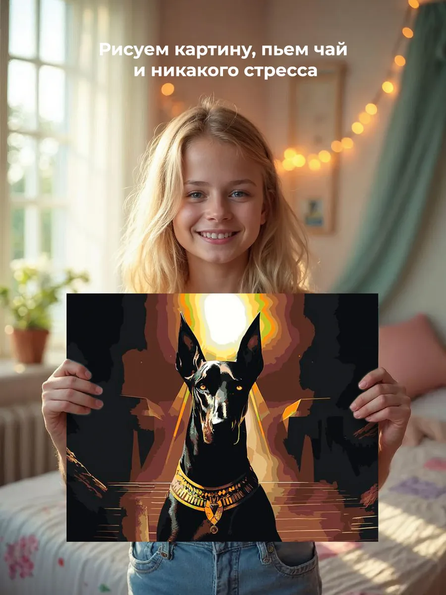 Картина по номерам «Доберман в виде египетского бога Анубиса» — картинка 7