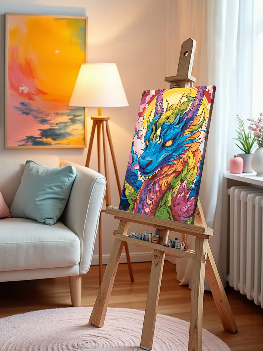 Картина по номерам «Разноцветный сказочный дракон» — картинка 10