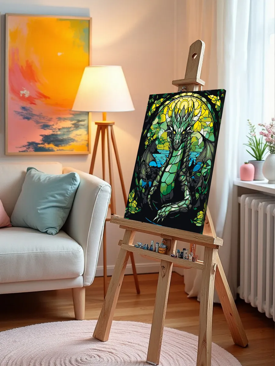 Картина по номерам «Зеленый дракон в витраже» — картинка 10