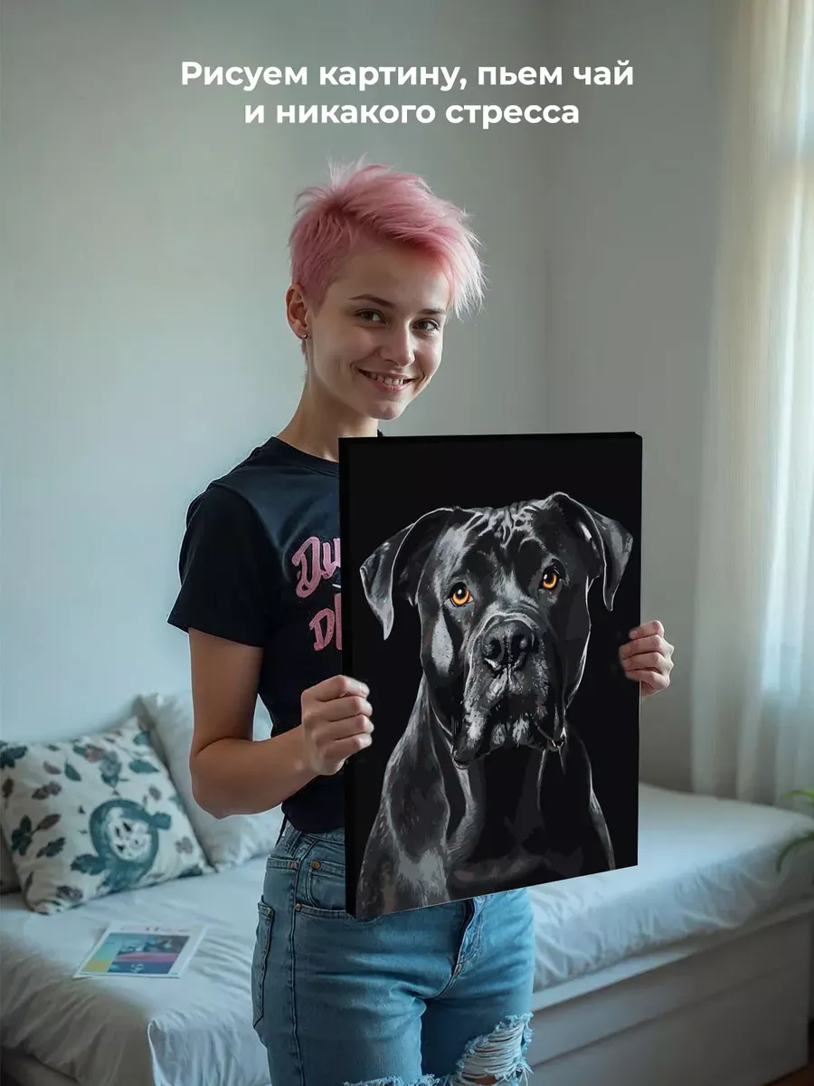 Картина по номерам «Собака Кане корсо на черном фоне» — картинка 7