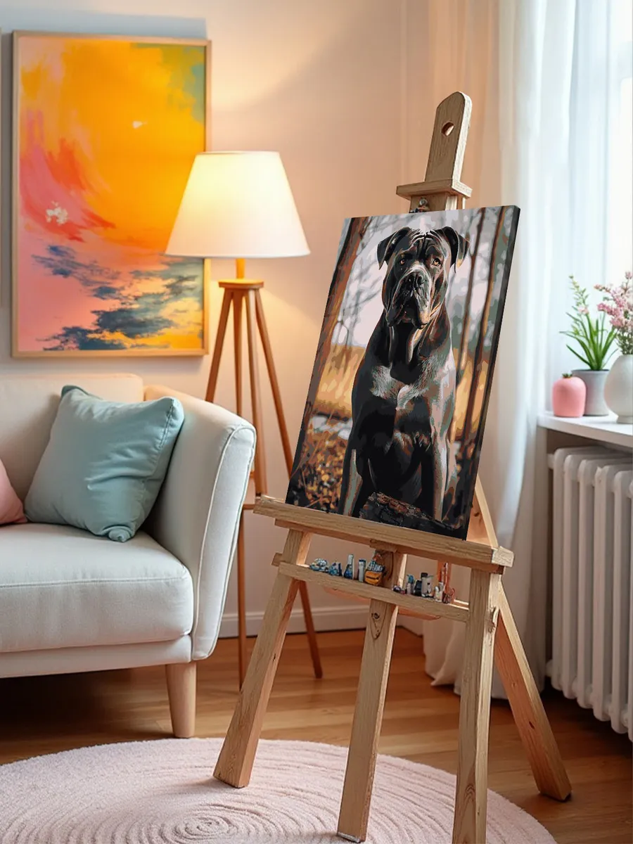 Картина по номерам «Собака Кане корсо в осеннем лесу» — картинка 10