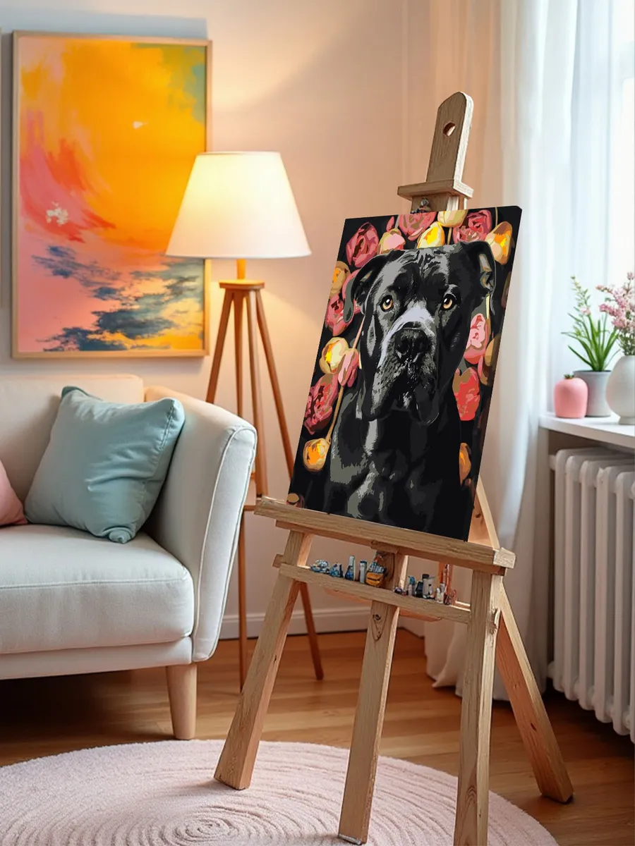 Картина по номерам «Собака Кане корсо в цветах 2» — картинка 10