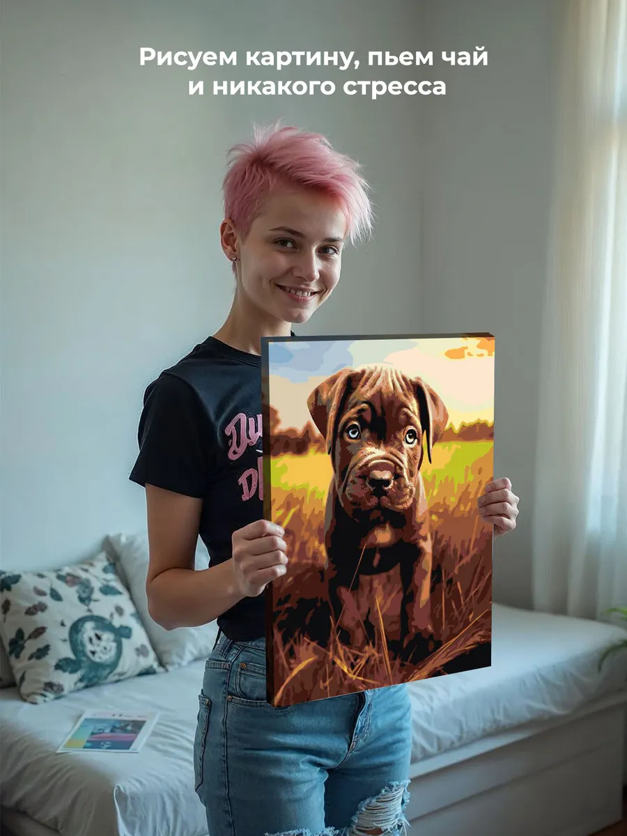 Картина по номерам «Собака Кане корсо щенок на лугу» — картинка 6