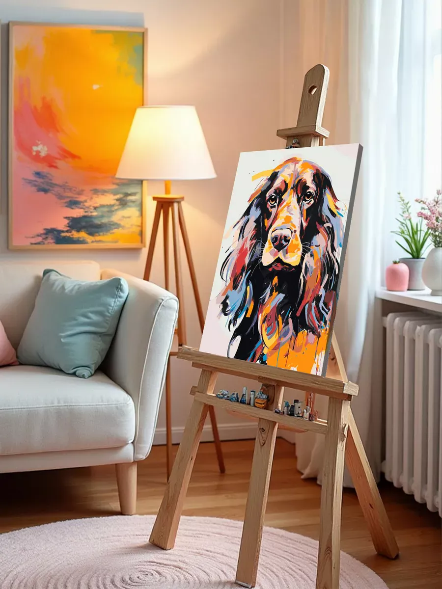 Картина по номерам «Собака Спаниель красочный арт» — картинка 10