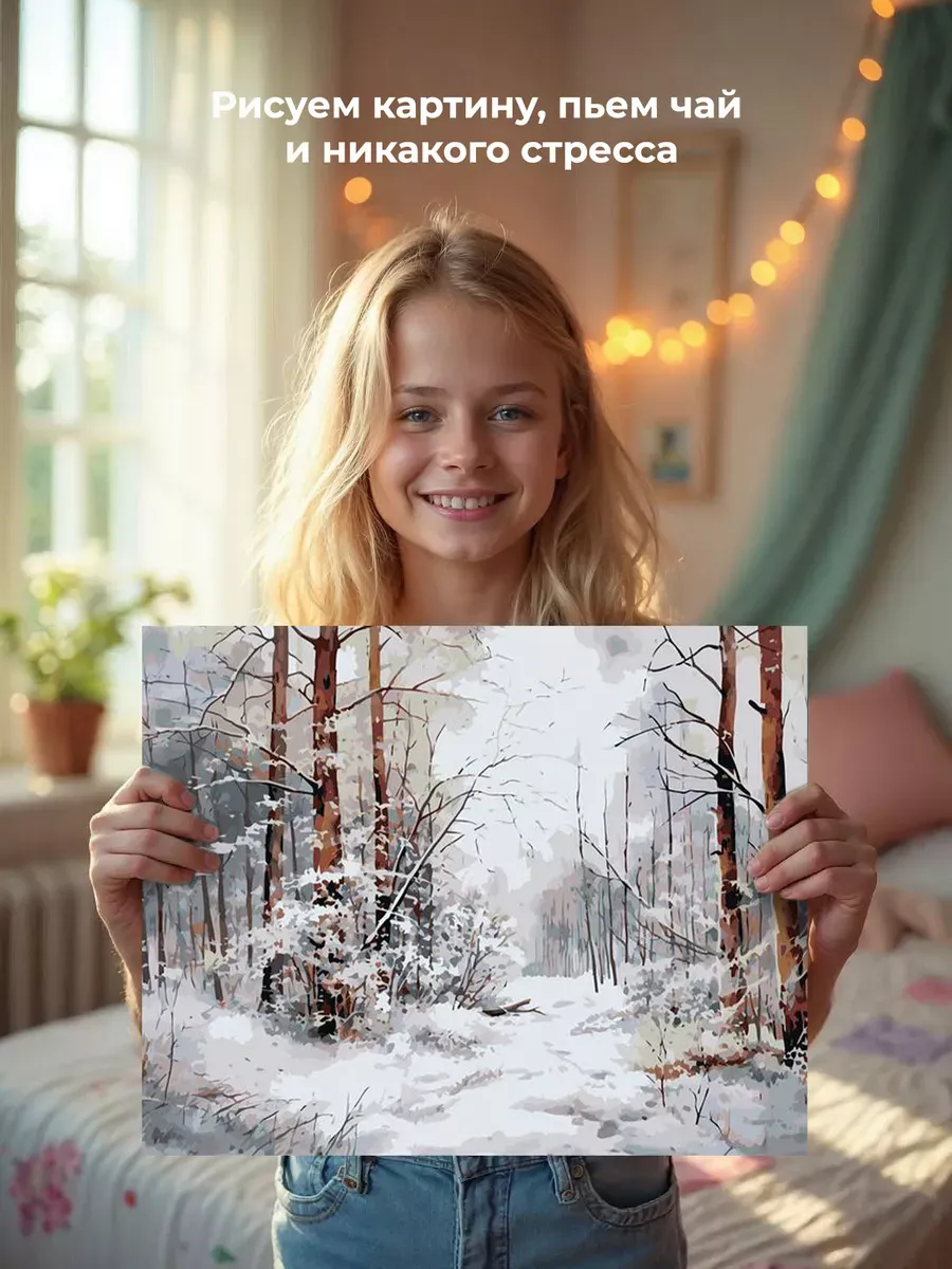 Картина по номерам «Зима: Пейзаж с заснеженным лесом» — картинка 7