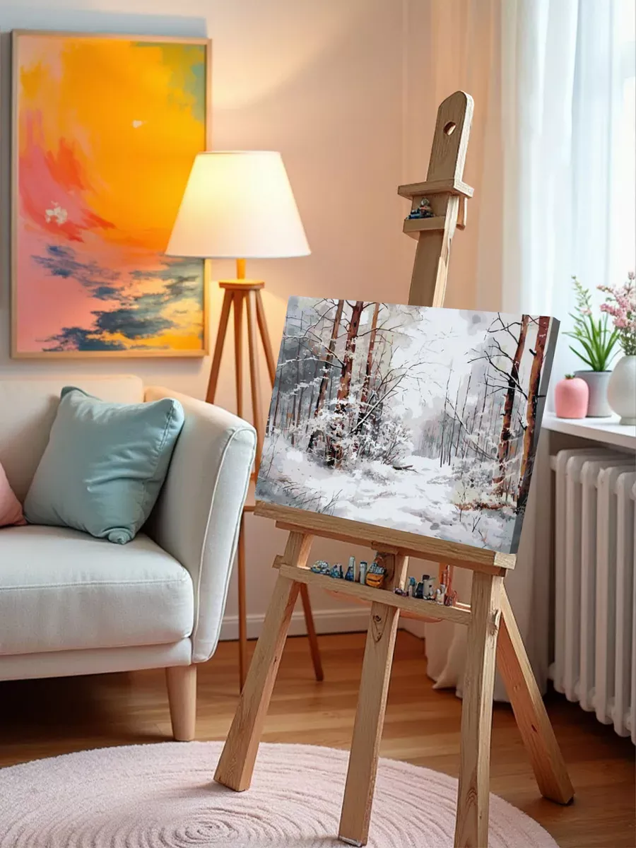 Картина по номерам «Зима: Пейзаж с заснеженным лесом» — картинка 10