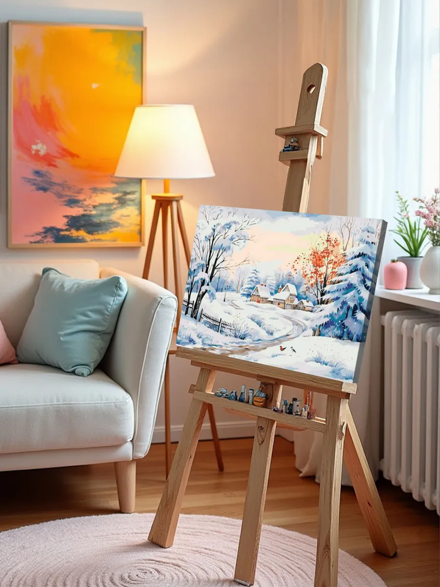 Картина по номерам «Зима: Снежное утро в деревне» — картинка 10