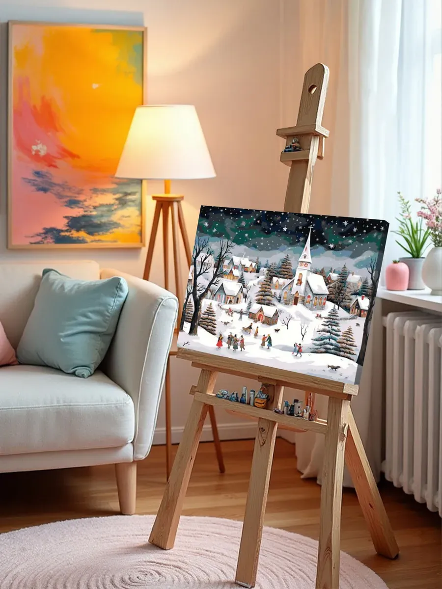 Картина по номерам «Рождество: Звездная ночь в зимнем городе» — картинка 10